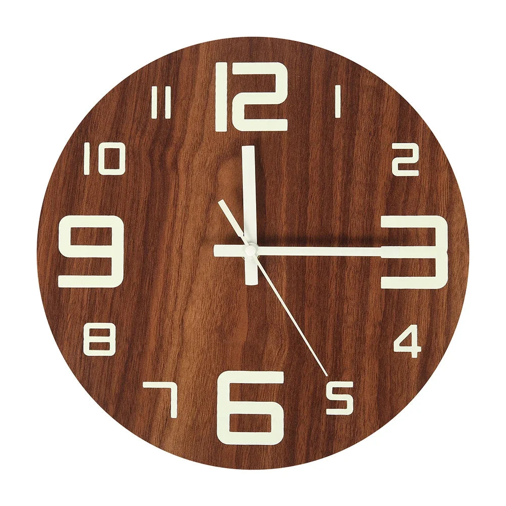 New Wooden Wall Clock with Luminous Numbers – Quiet Modern Decorative Clock for Living Room