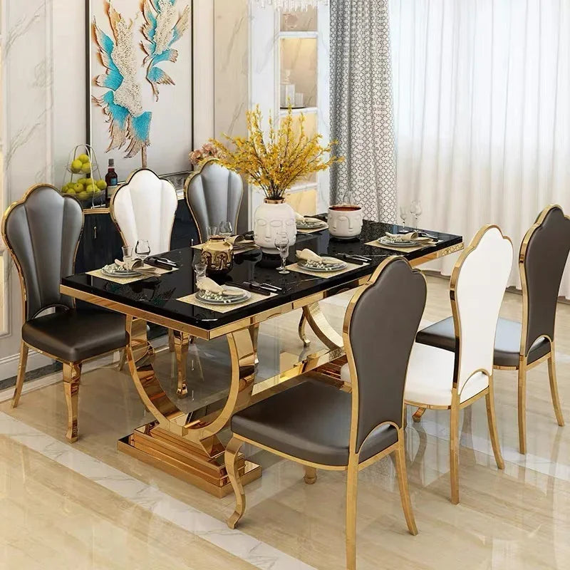 Modern Luxury Large Marble Top Dining Table Set – 6 & 8 Seater with Leather Chairs