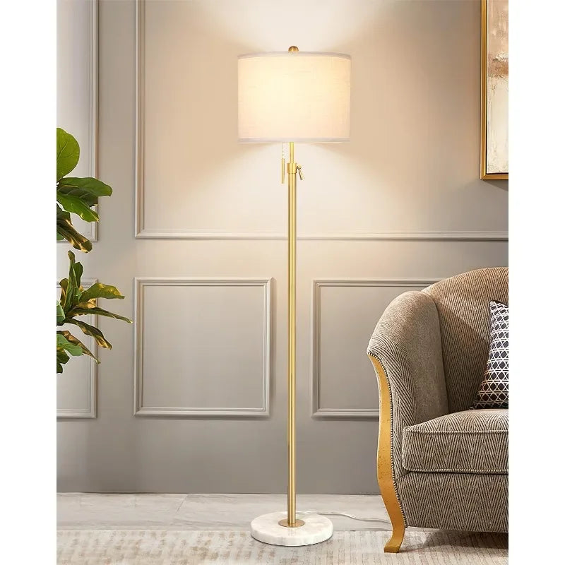 Modern Floor Lamp for Living Room, Adjustable Height Standing Lamp with Marble Base, 3-Way Dimmable Gold Brass Tall Pole Light