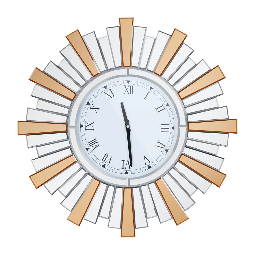 LUVODI Round Art Sunburst Wall Clock – Retro Mirror Roman Numeral Clock for Stylish Home Decor