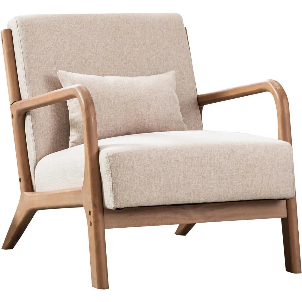 Mid-Century Modern Accent Chairs Set of 2 – Fabric Lounge Armchairs with Solid Wood Frame