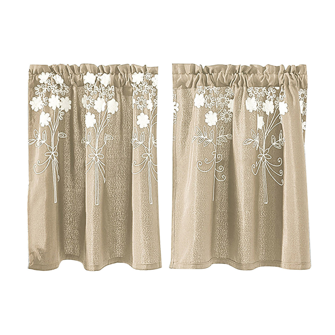 Floral Lace Short Curtains – 29 x 24 Inch Rod Curtains for Kitchen and Bedroom