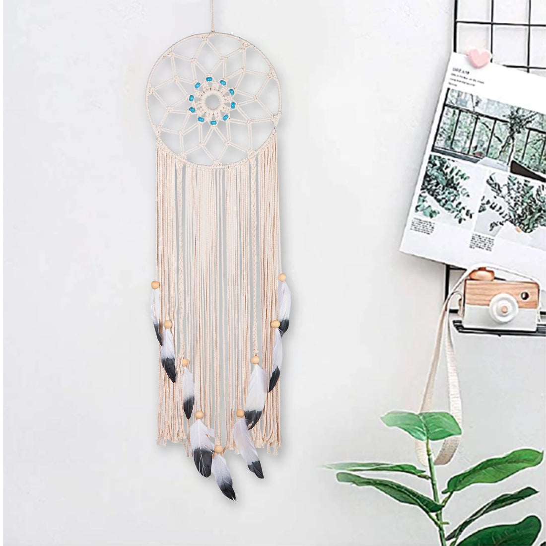 Handmade Round Feather Wall Tapestry – 30CM Hanging Pendant for Boho Home Decor and Weddings