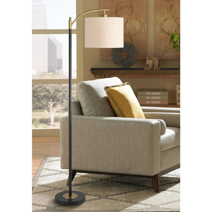 Mid Century Modern Downbridge Floor Lamp – Metal with Off-White Linen Shade for Living Room &amp; Bedroom