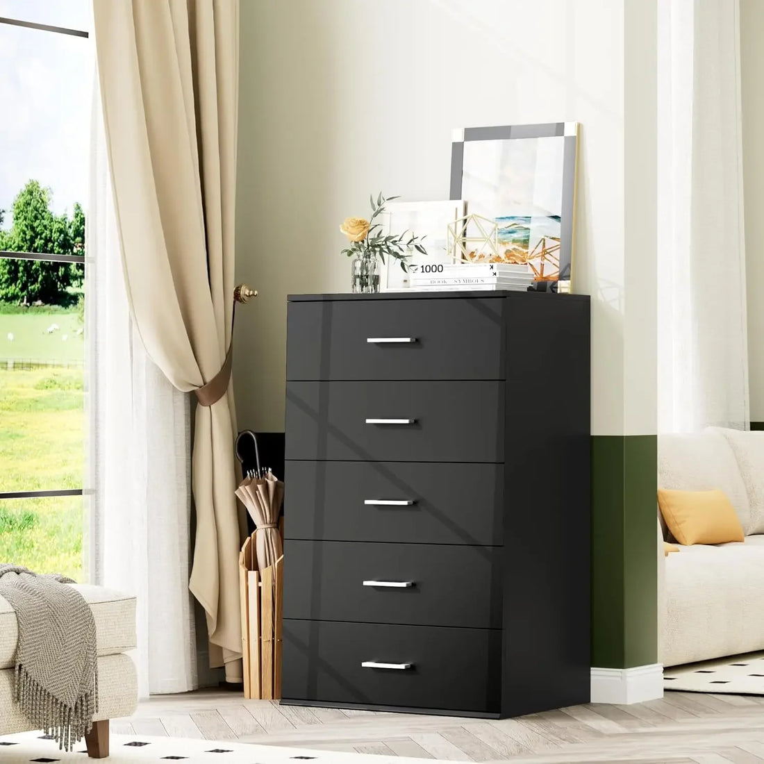 5 Drawer Dresser Chest with Sleek Black Finish