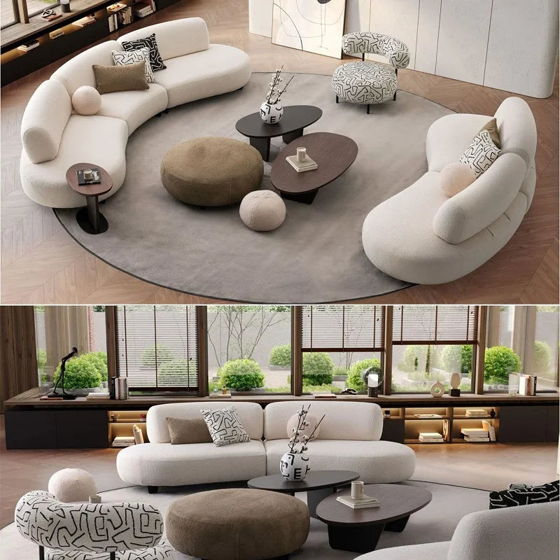 Nordic Light Luxury Curved Sofa - Minimalist Leather Semi-Circular Reception Sofa