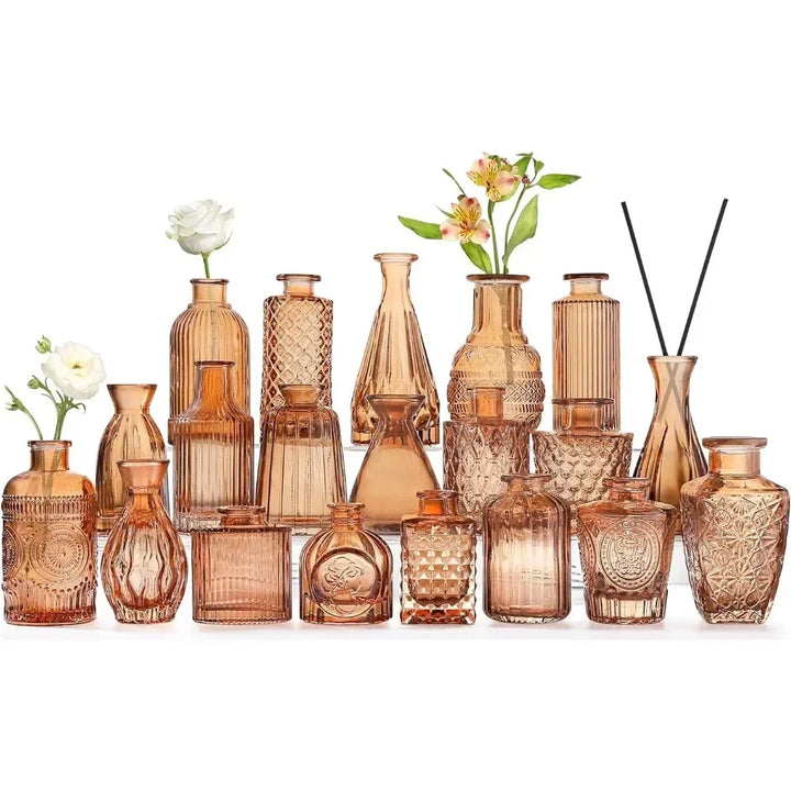 Amber Glass Bud Vases - Set of 20 Small Vintage-Inspired Mini Vases for Flowers and Centerpieces