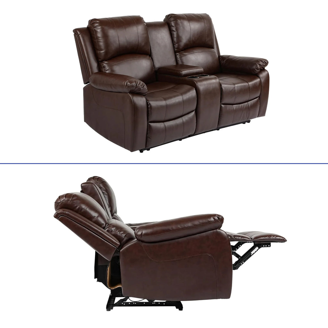 PU Leather Recliner Sofa Love Seat - Chocolate Color