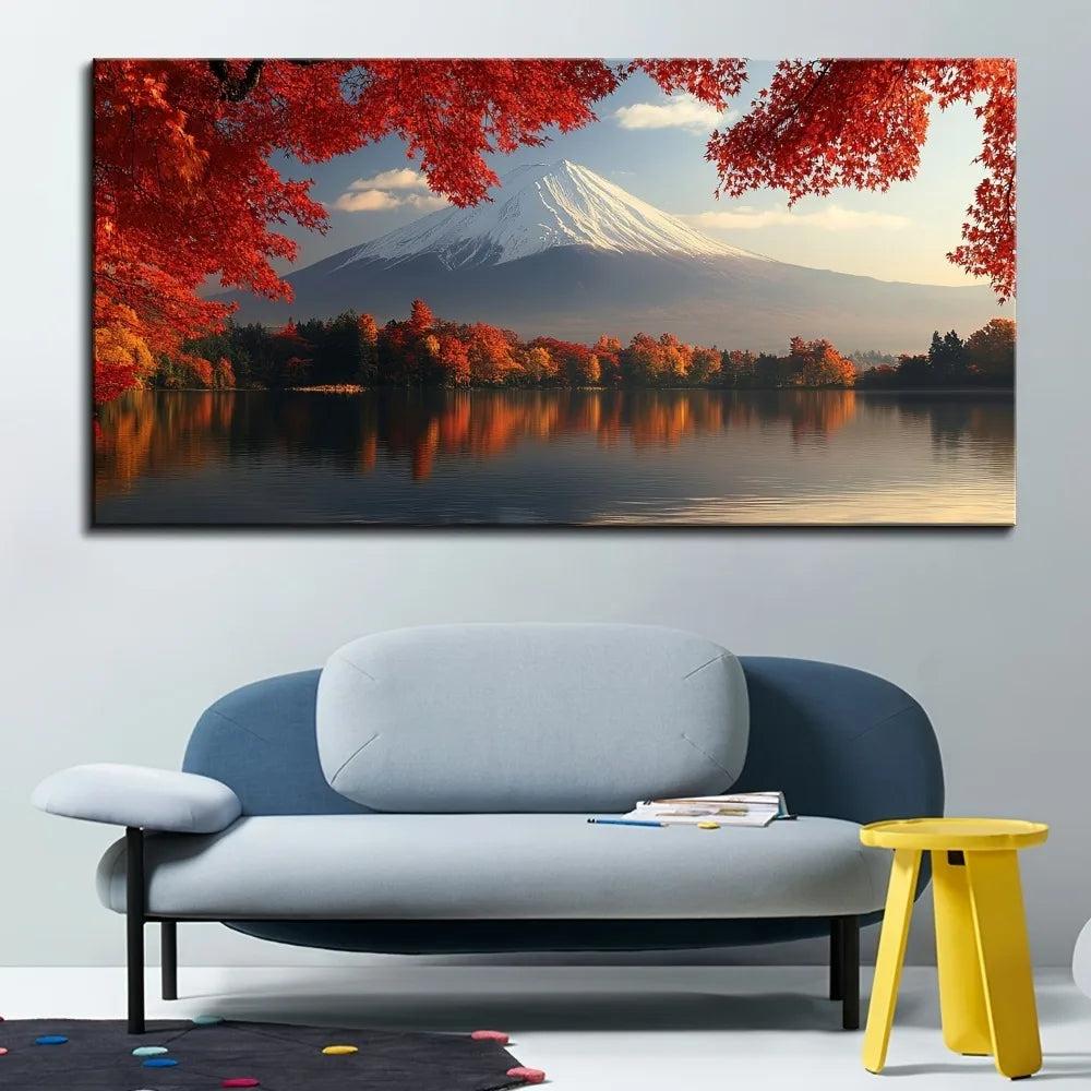 Mount Fuji and Kawaguchi Morning Fog Canvas Wall Art – Solid Pine Frame for Living Room & Bedroom