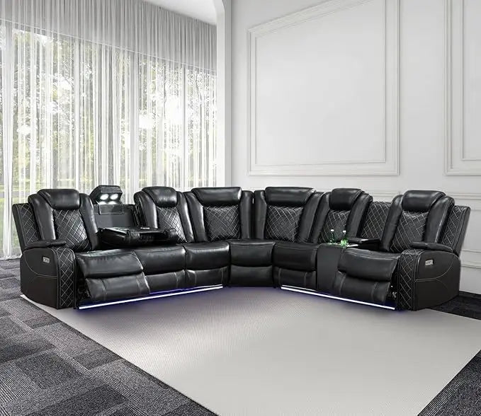 Luxury Power Reclining Sofa with LED Lights