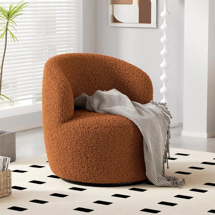 Vabches Swivel Accent Chair – Furry Sherpa Barrel Chair with Soft Padded Armrest