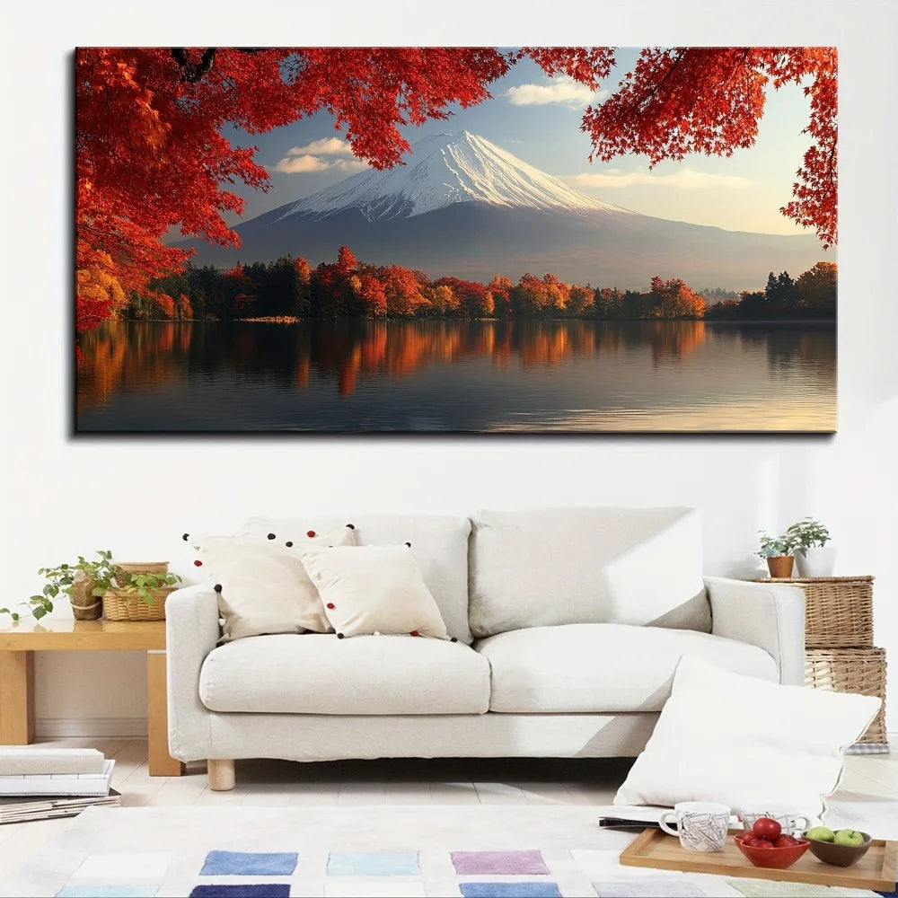 Mount Fuji and Kawaguchi Morning Fog Canvas Wall Art – Solid Pine Frame for Living Room & Bedroom