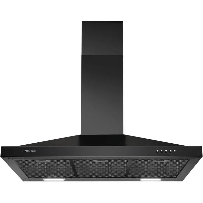 SNDOAS 36-Inch Black Stainless Steel Wall Mount Range Hood – Ducted/Ductless Convertible Kitchen Vent with 3-Speed Fan