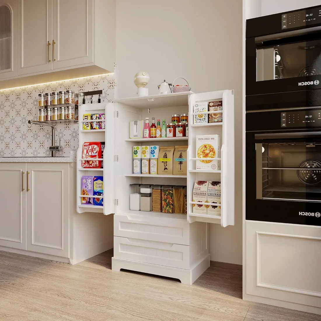 47" Kitchen Pantry Storage Cabinet with Drawers