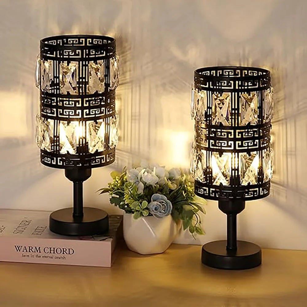 Crystal Table Lamp Set of 2 with Black Finish