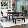 6-Piece Wood Dining Table Set – Retro Rectangular Table with 4 Upholstered Chairs & Bench