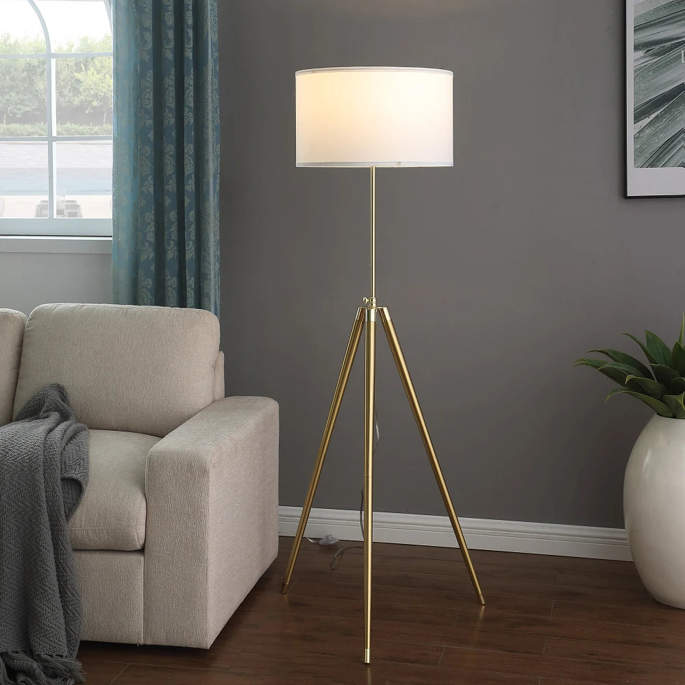 64" - 47"H Adjustable Height Brass/Shiny Gold Modern Tripod Floor Lamp for Living Room, Standing Lamp for Bedroom