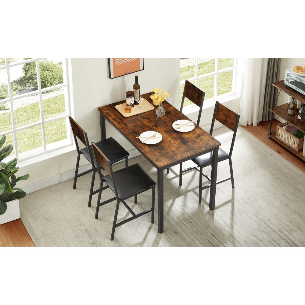 5-Piece Dining Table Set with Upholstered Chairs – Stylish & Space-Saving