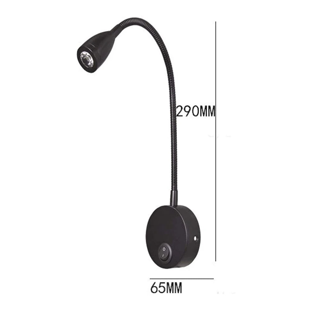 LED Flexible Gooseneck Spotlight 360Degree Rotation Bedside Switch Night Lamp Indoor Bedroom Hotel Bedside Sconces Study Reading