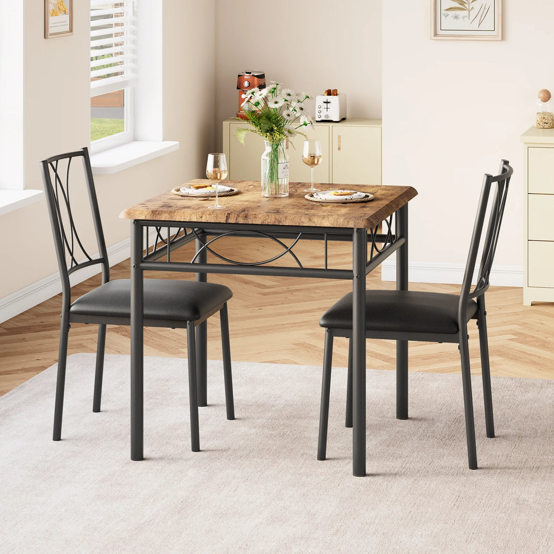 3-Piece Dining Table Set for 2 – Compact & Stylish Kitchen Table and Chairs