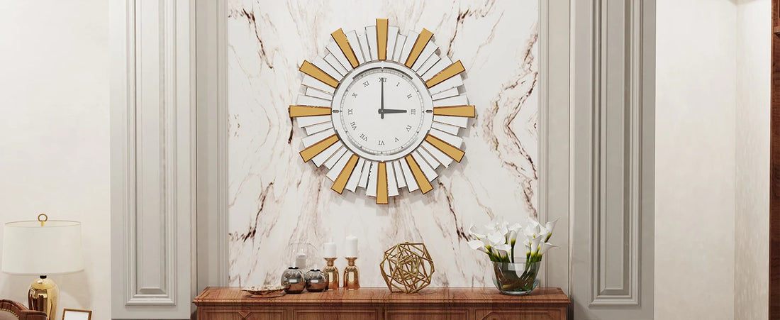 LUVODI Round Art Sunburst Wall Clock – Retro Mirror Roman Numeral Clock for Stylish Home Decor