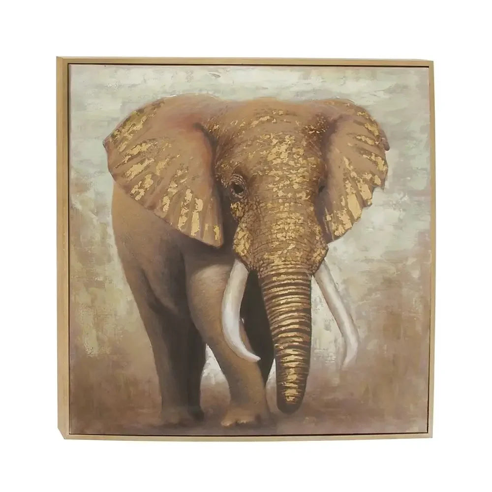 Brown Elephant Framed Wall Art – Oversized Safari Canvas Decor (47" x 47")