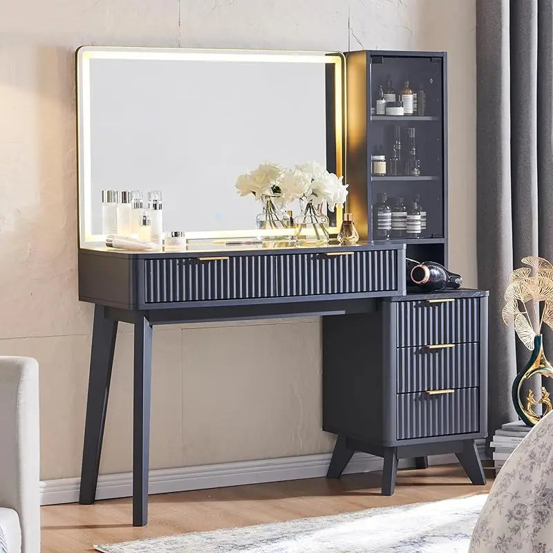 48" Fluted Makeup Desk with LED Mirror