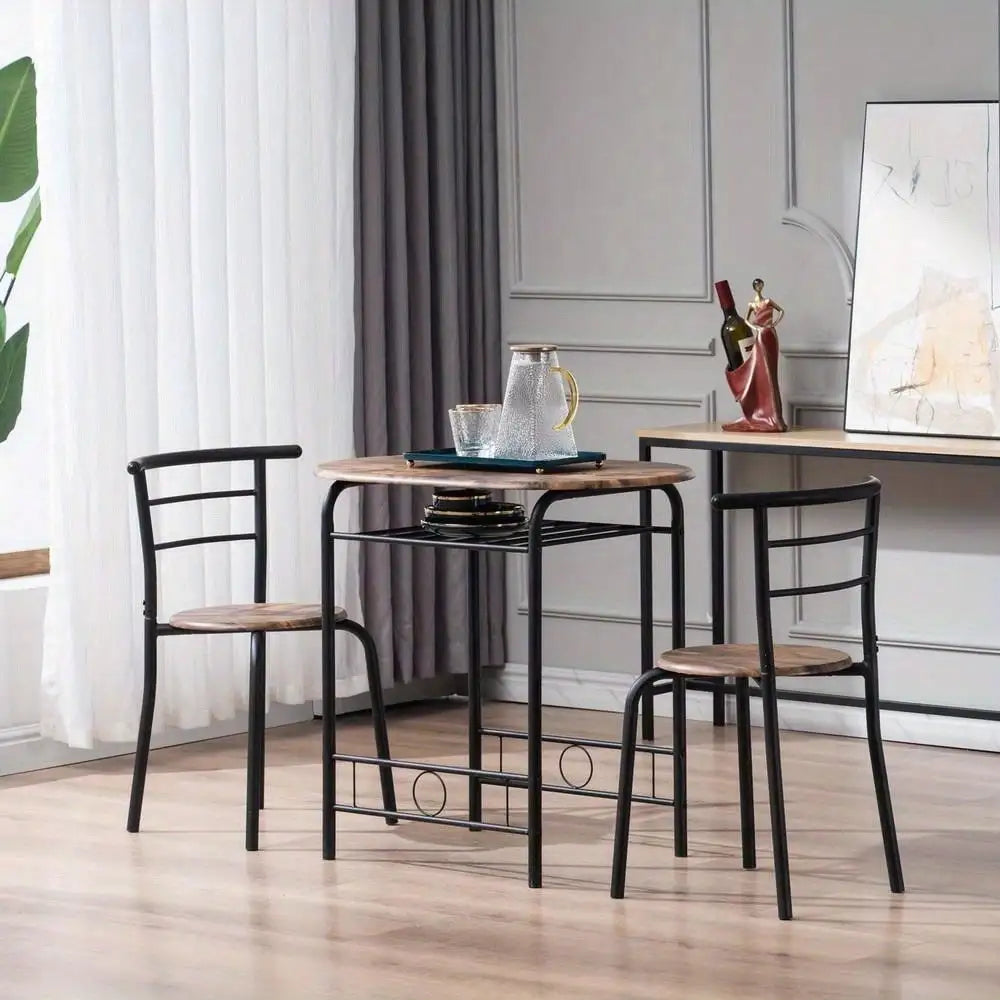 3-Piece Metal Dining Table Set – Space-Saving Table with 2 Chairs