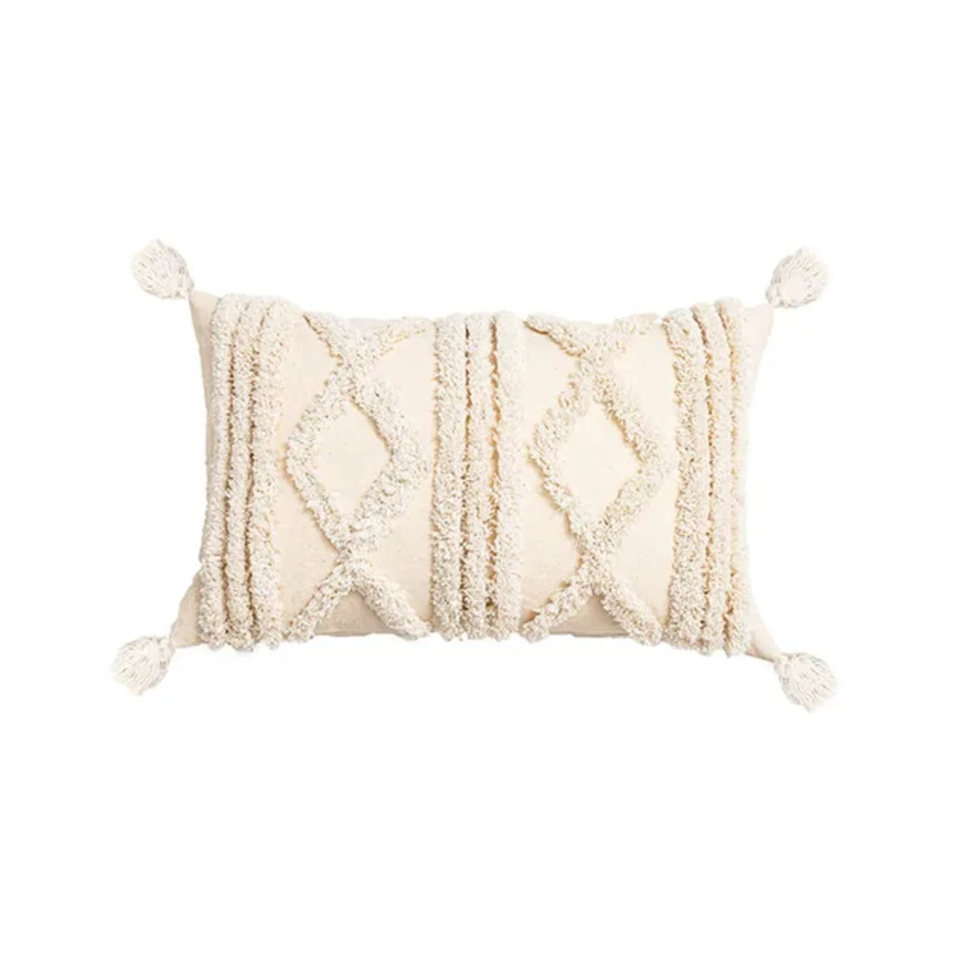 Handmade Beige & White Tassel Decorative Cushion Cover – Boho-Inspired Sofa Pillow Case (45x45cm / 30x50cm)