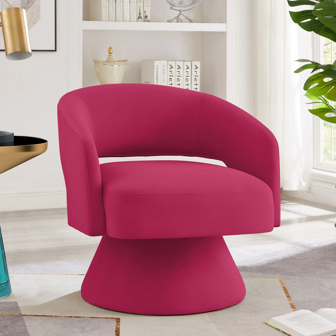 Modern Swivel Chair - Upholstered Velvet Round Accent Armchair with 360° Comfort Swivel