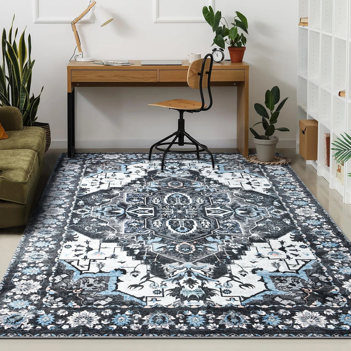 Soft Vintage Floral Area Rug – Non-Slip Large Floor Carpet for Living Room, Bedroom, and Kitchen