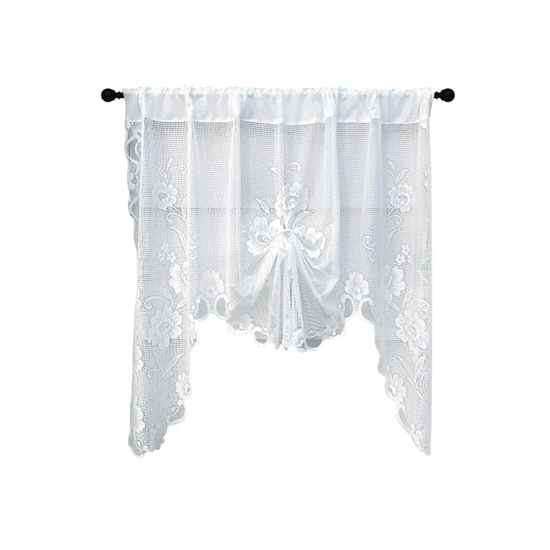 French Vintage Embroidered Kitchen Short Curtain – Romantic Lace Wavy Drapery