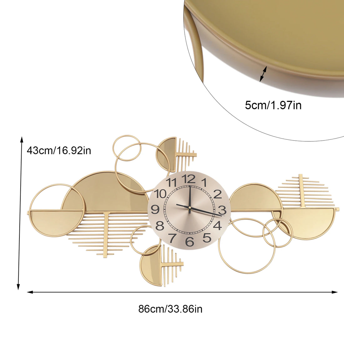 Large Golden Modern Minimalist Metal Wall Clock – Silent Decorative Timepiece for Living Room