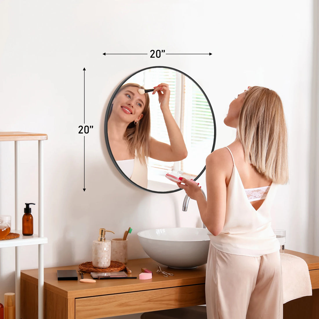 JHK Large Gold Round Vanity Wall Mirror – 30 Inch Matte Metal Framed Modern Mirror for Bedroom & Living Room