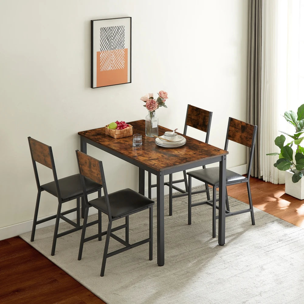 5-Piece Dining Table Set with Upholstered Chairs – Stylish & Space-Saving