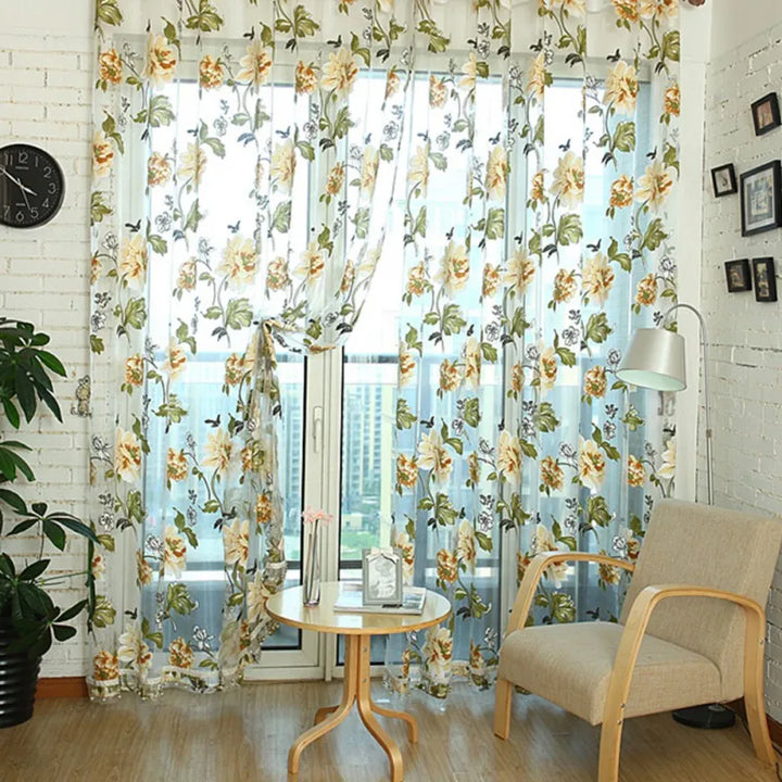 2PCS 100x200cm 3D Floral Sheer Curtains – Luxury Voile Draperies for Kitchen and Living Room