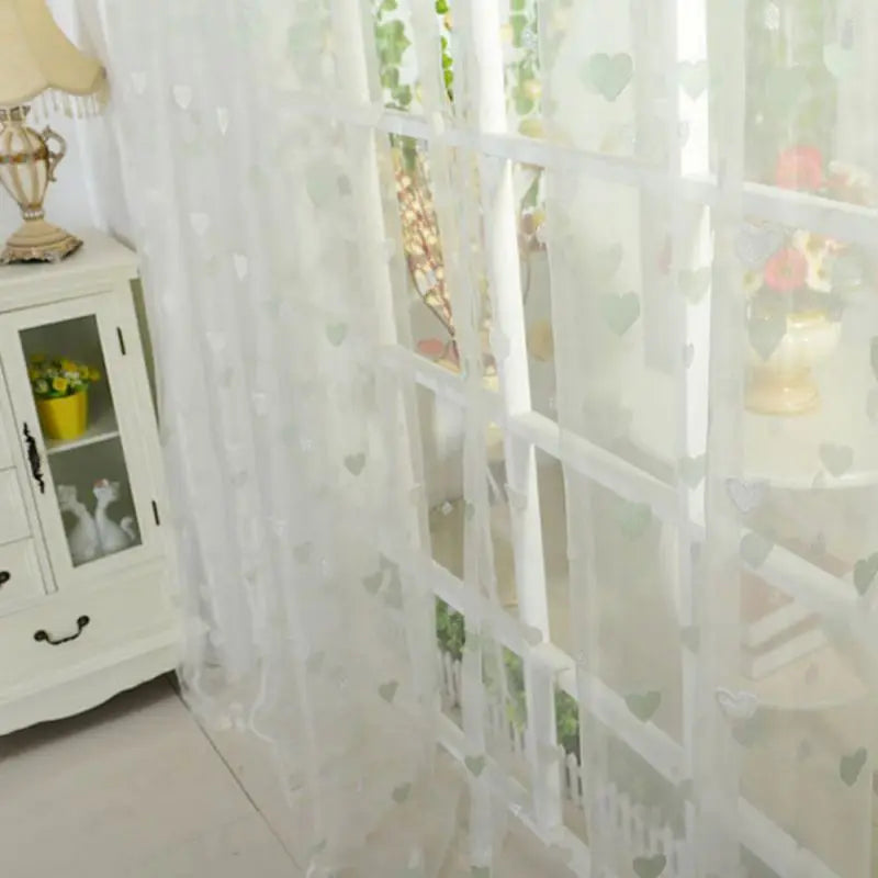 2 Panels White Sheer Voile Curtains – Decorative Hollow Heart Rod Pocket Window Drapes