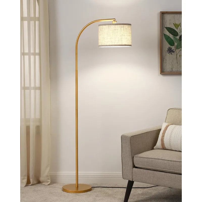 Boho Standing Arc Lamp with Adjustable Lampshade – Mid Century Modern Floor Lamp for Living Room