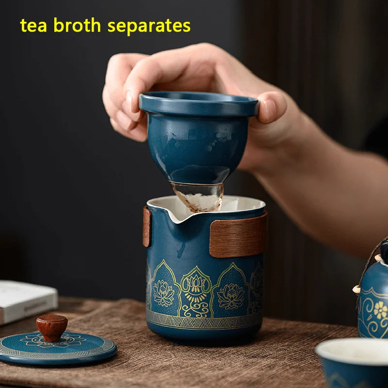 Portable Ceramic Tea Set with Leather Case – 5-Piece Japanese Kung Fu Tea Set