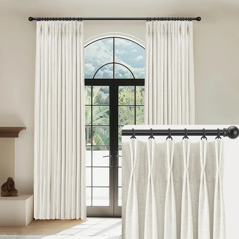 Linen Pinch Pleated Blackout Curtains – 100% Black, 108 Inches Long (2 Panels, 40"W x 108"L Each)