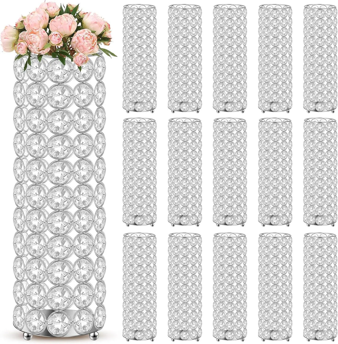 16-Piece Crystal Flower Vase Set – Elegant Centerpieces for Weddings, Events, and Home Décor