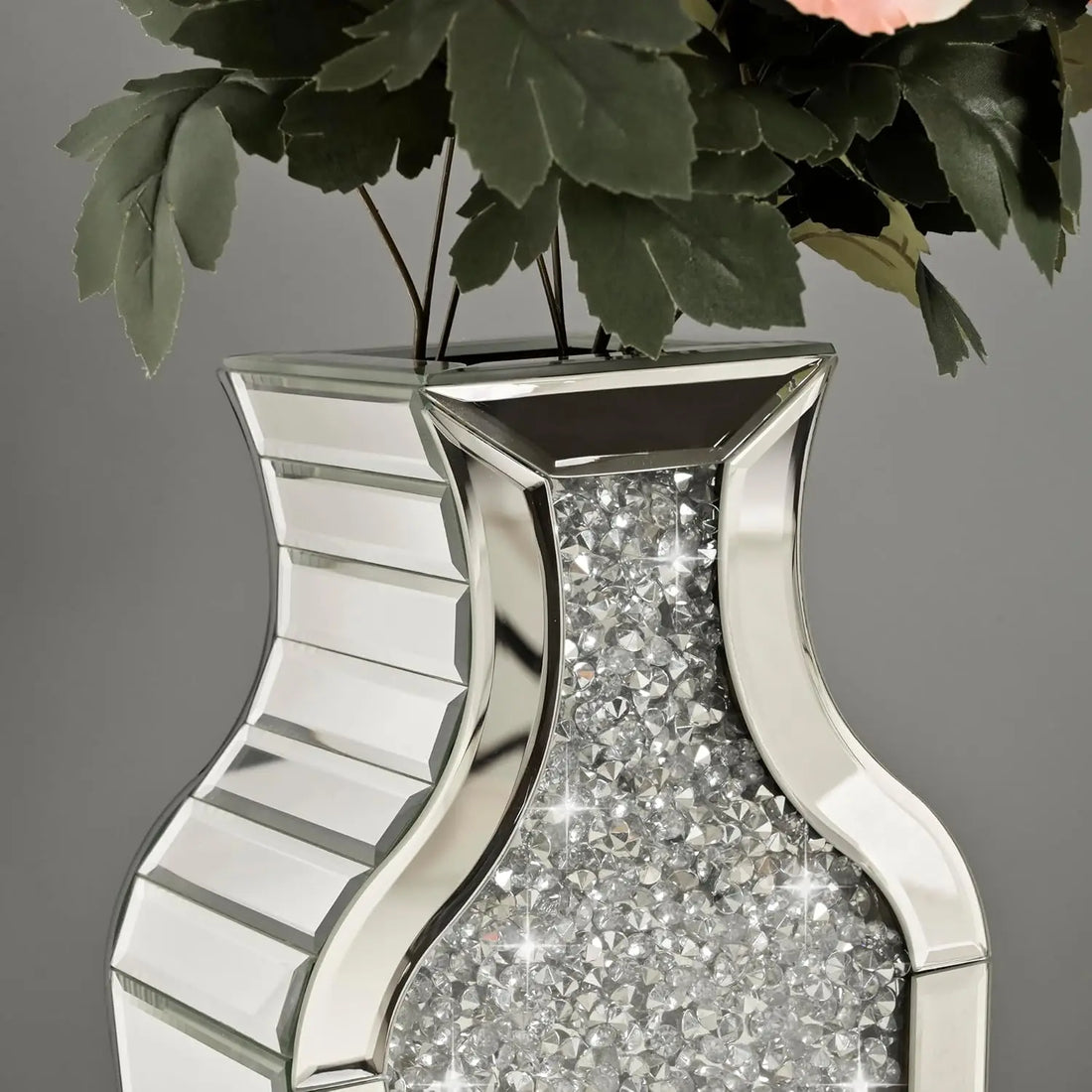 SHYFOY Crushed Diamond Tall Floor Vase – 26.8" Silver Mirror Vase for Luxury Living Room Decor