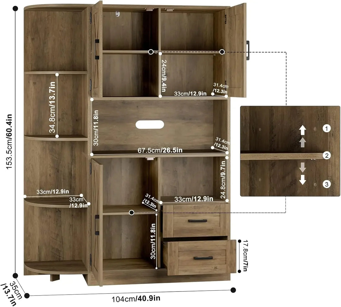 60.4" Farmhouse Kitchen Pantry Storage Cabinet