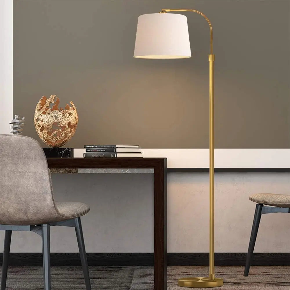 Gold Mid-Century Floor Lamp – Tall Arc Lamp for Living Room, Bedroom, and Office