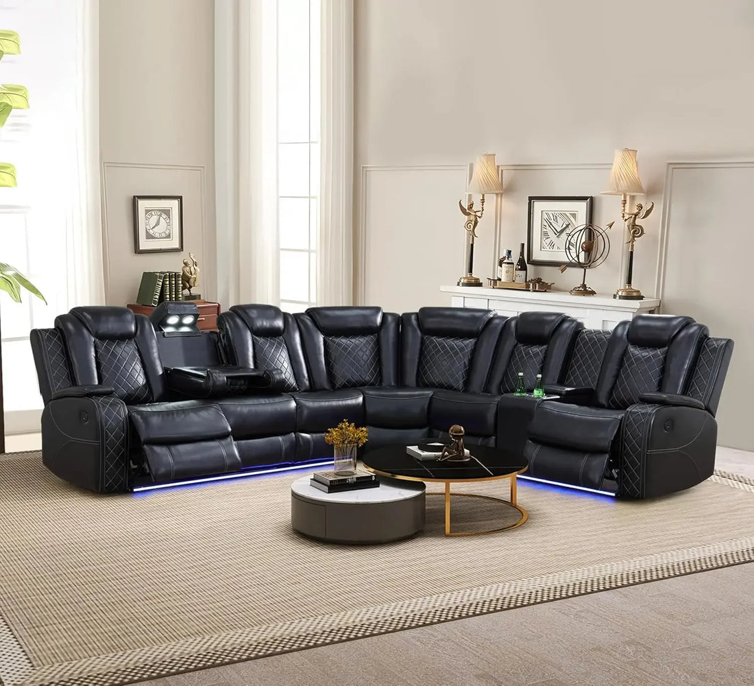 Power Recliner Sectional Sofa with LED Light