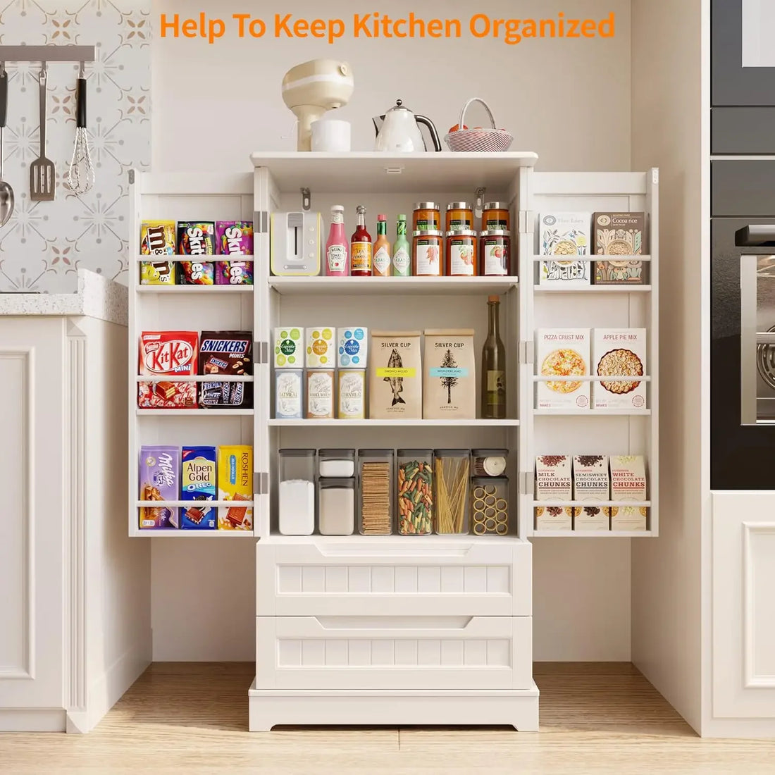 47" Kitchen Pantry Storage Cabinet with Drawers