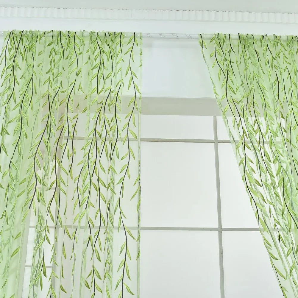 Green Purple Willow Sheer Curtains – Decorative Tulle for Living Room, Kitchen, and Bedroom