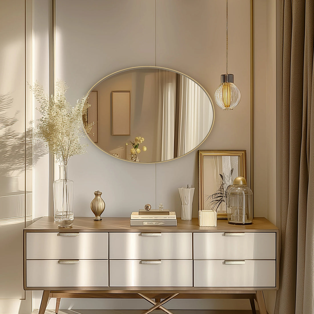 Oval Gold Bathroom Mirror – Elegant Wall-Mounted Vanity Mirror