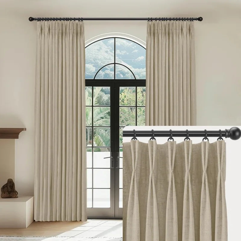 Linen Pinch Pleated Blackout Curtains – 100% Black, 108 Inches Long (2 Panels, 40"W x 108"L Each)