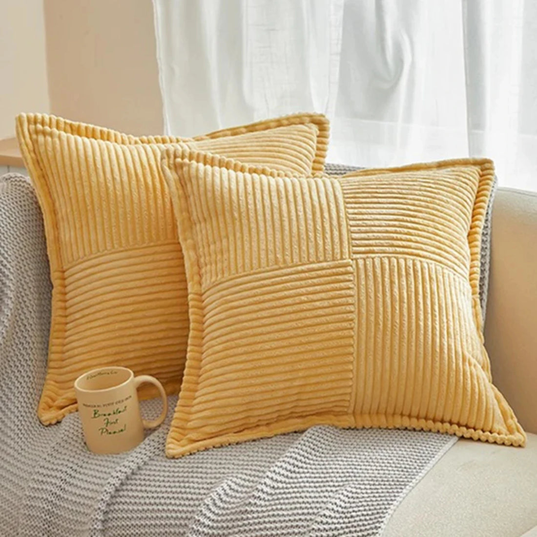 Soft & Cozy Geometric Pattern Polyester Corduroy Cushion Cover – Stylish Decorative Pillowcase for Living Room & Home Décor